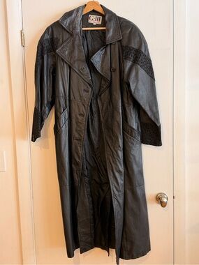 G-III Women's Black Leather Trench Coat